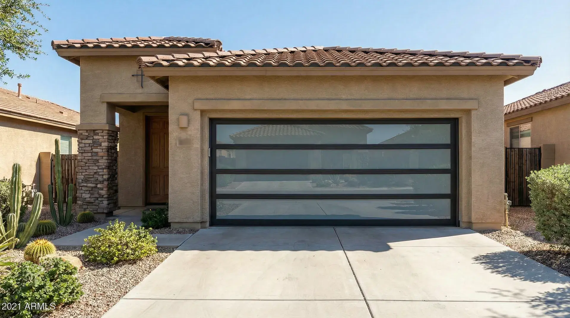 After: stunning contemporary full-view aluminum and frosted glass door